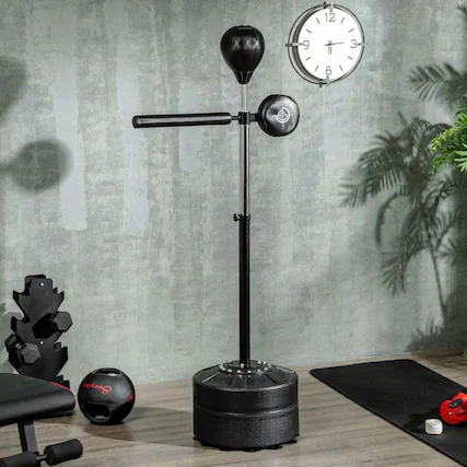 Front. Resenkos - Free-Standing Boxing Bag with Reaction Bar and Suction Cup Base, Adjustable Height - Black - Black.