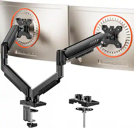 Front. FINEAK - Dual Monitor Arm Full Adjustable Monitor Mount for 13–32" Screens - Black.