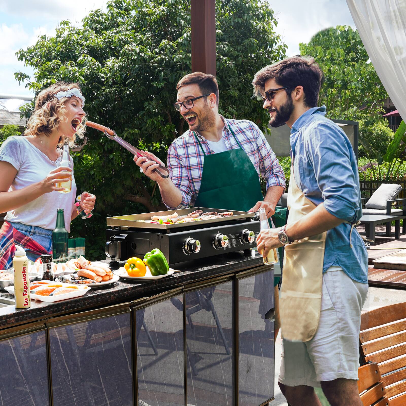 Alt View 3. KingChii - 3-Burner Propane Grill 28 in. Table Top Gas Griddle in Black - Black.