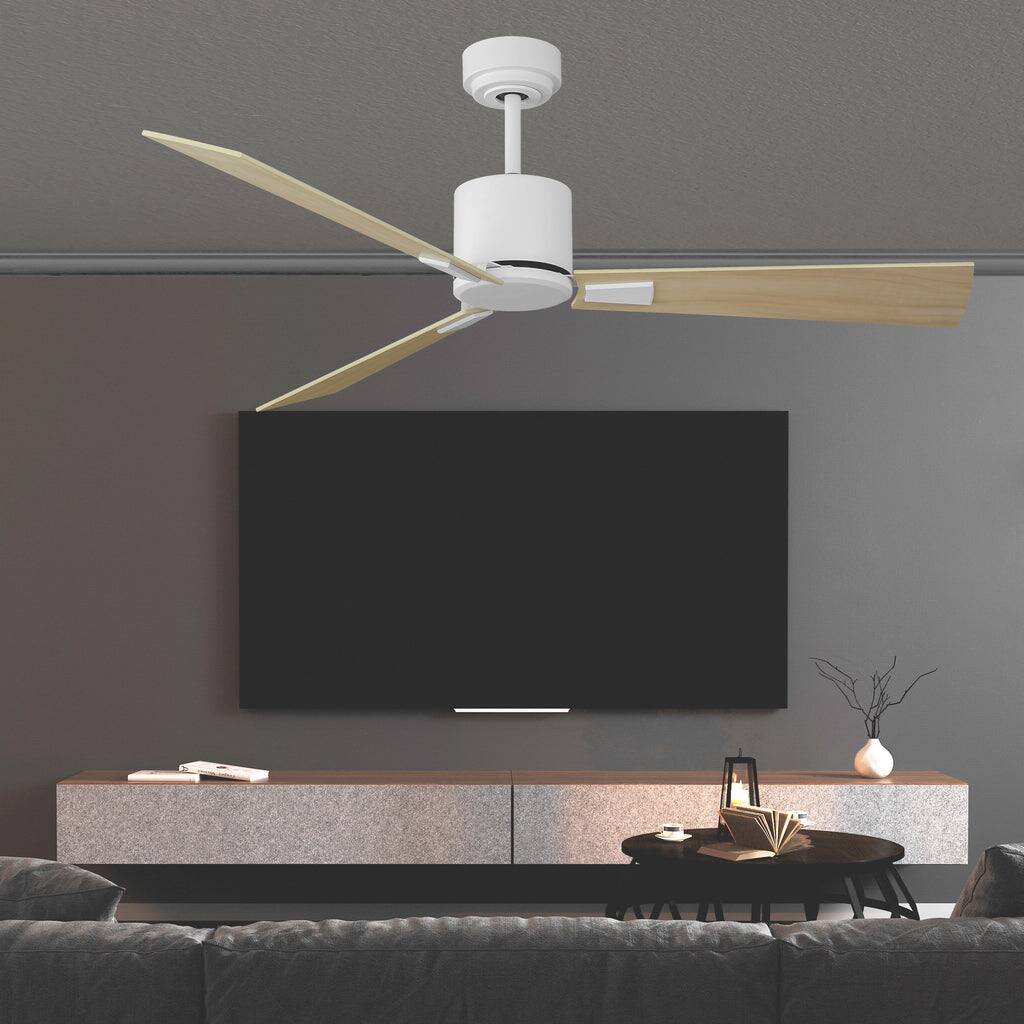 Alt View 6. iLIVING - 52-Inch Quiet BLDC Indoor Ceiling Fan with Remote Control, 3 Blades 6 Speeds, 5650 CFM, Wood Finish - White.