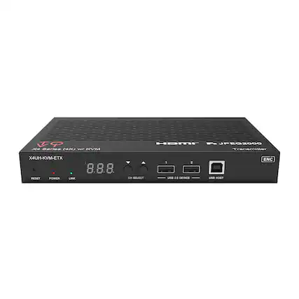 FP -- SEPES KVM HDMI - JPEG2000 Transmitter X4UH-KVM-ETX RESET POWER LINK 8.8.8 CH SELECT 1 2 USB 2.0 DEVICE USE HOST ENC