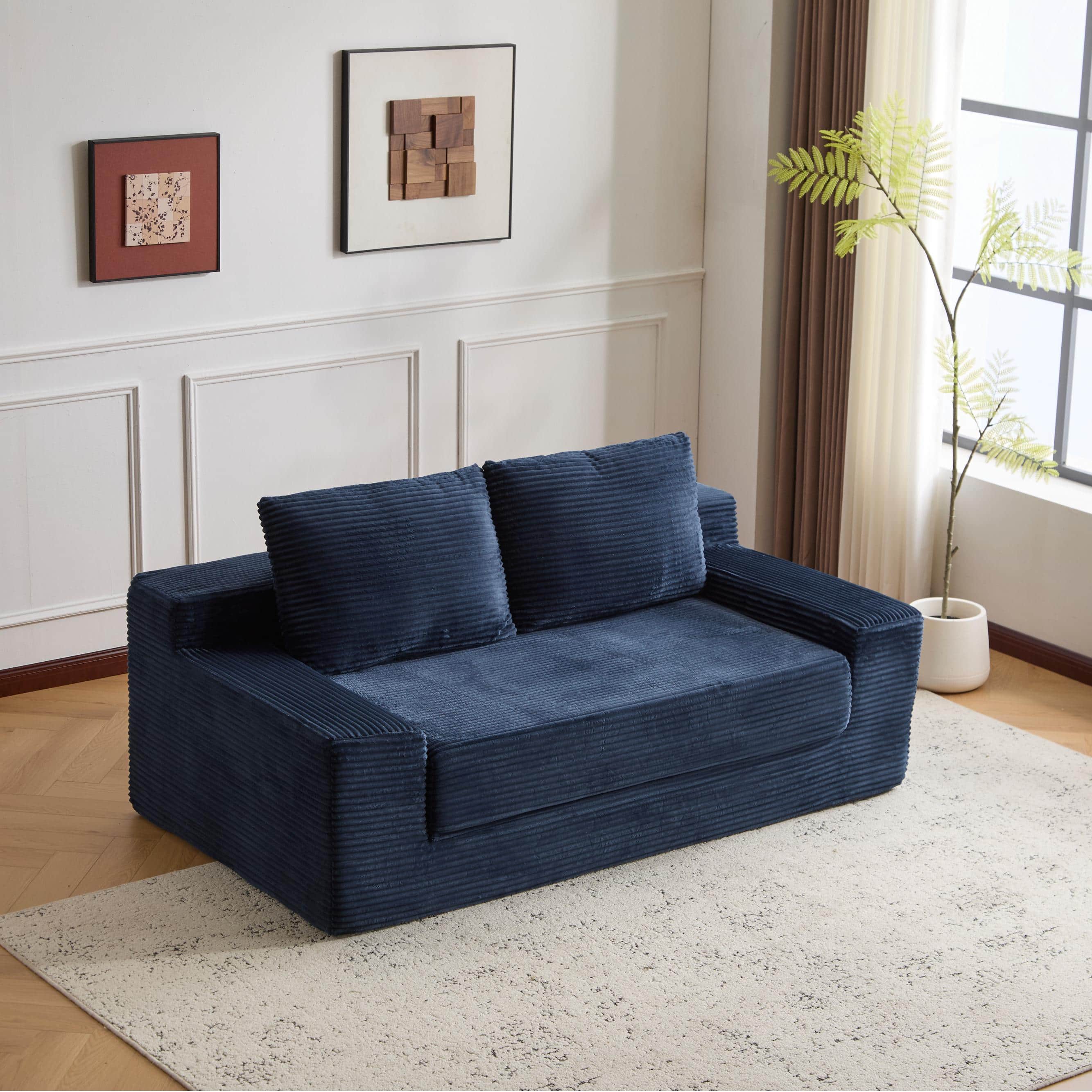 Meqiodas - Loveseat Sofa, Comfortable Deep Seat Sofa Bed, Modern Corduroy Couch for Living Room Bedroom, No Assembly Required - Blue