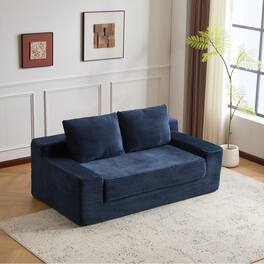 Meqiodas - Loveseat Sofa, Comfortable Deep Seat Sofa Bed, Modern Corduroy Couch for Living Room Bedroom, No Assembly Required - Blue