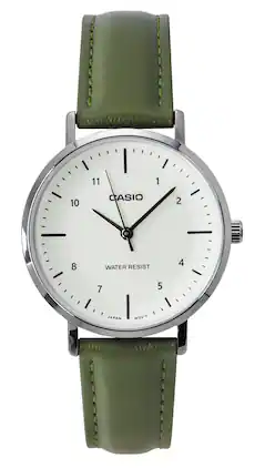 Casio - Standard Analog Leather Strap Beige Dial Quartz LTP-VT03L-3B Women's Watch - Silver, Green