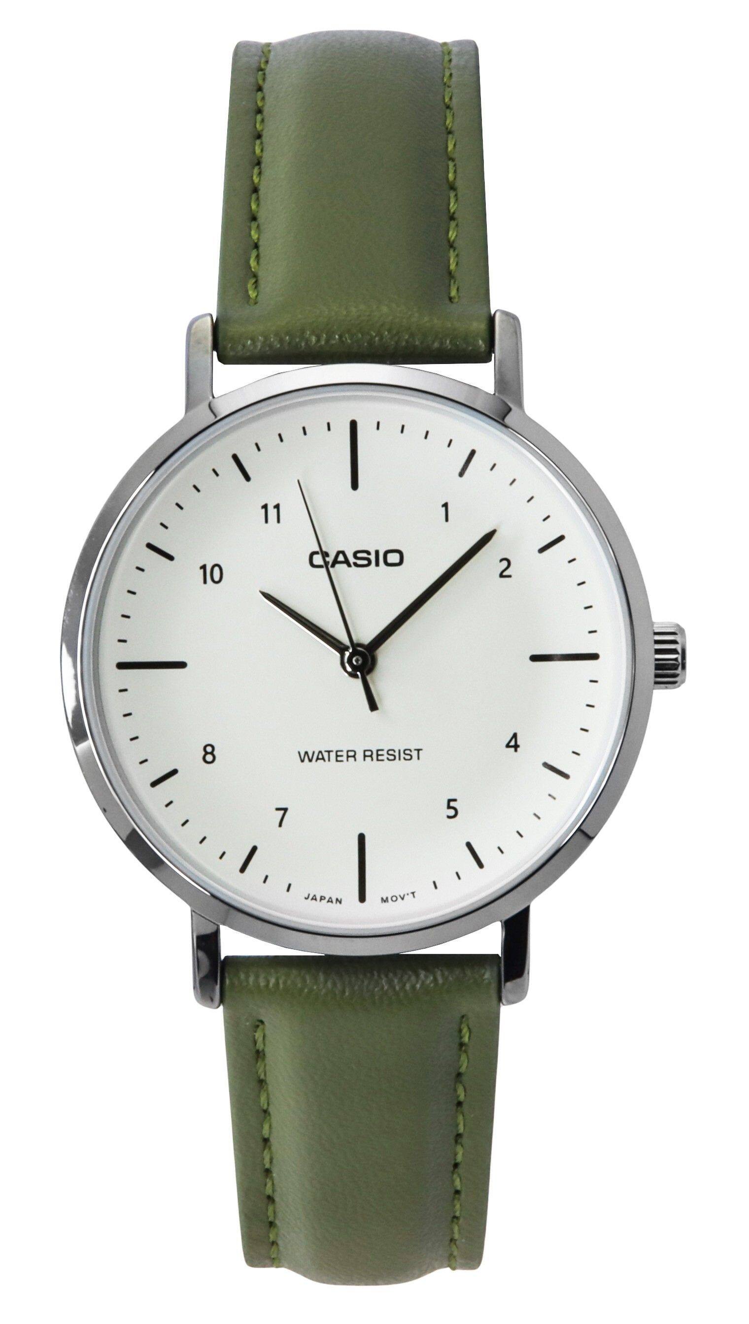 Casio - Standard Analog Leather Strap Beige Dial Quartz LTP-VT03L-3B Women's Watch - Silver, Green