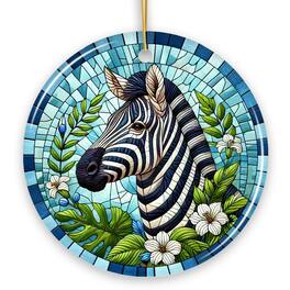 OrnamentallyYou - Zebra Stripes Safari Stained Glass Style Ceramic Ornament African Animals Christmas Gift and Decor - Multi-colored