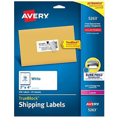 Avery - TrueBlock Laser Shipping Labels, 2" x 4", Matte 250 Labels/Pack - White