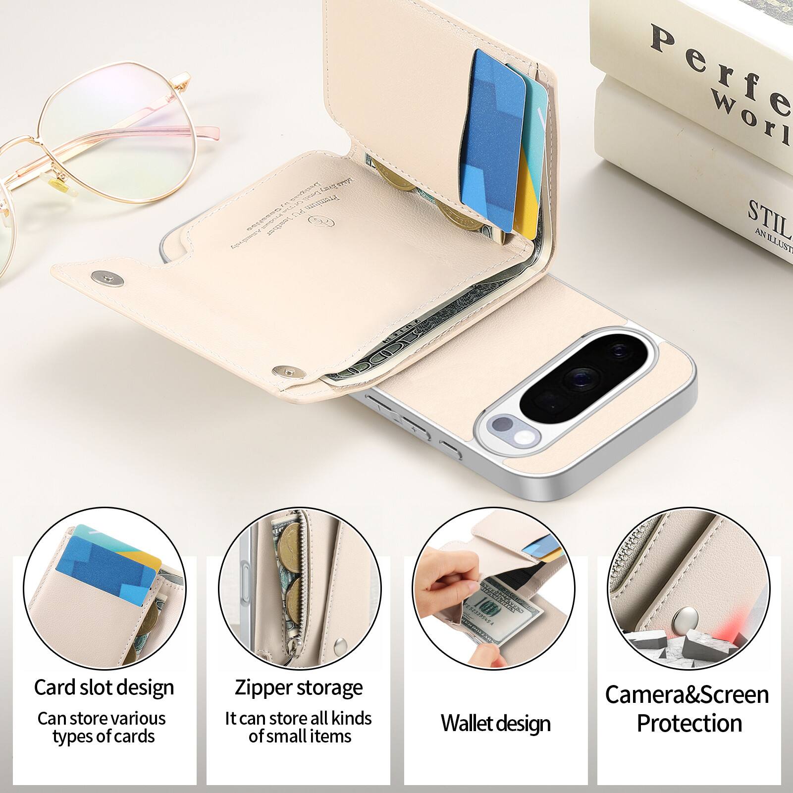 EL  
Evendi Premium CasaNoo Lid Anamivaly leather  
Perfe Worl STIL ANILLUST  
00 TRO  
Card slot design  
Zipper storage  
Camera&Screen Protection  
Can store various types of cards  
It can store all kinds of small items  
Wallet design