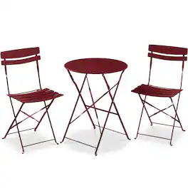 Best Choice Products - 3-Piece Small Bistro Set, Folding Patio Furniture Set of 2 Chairs and Table - Burgundy