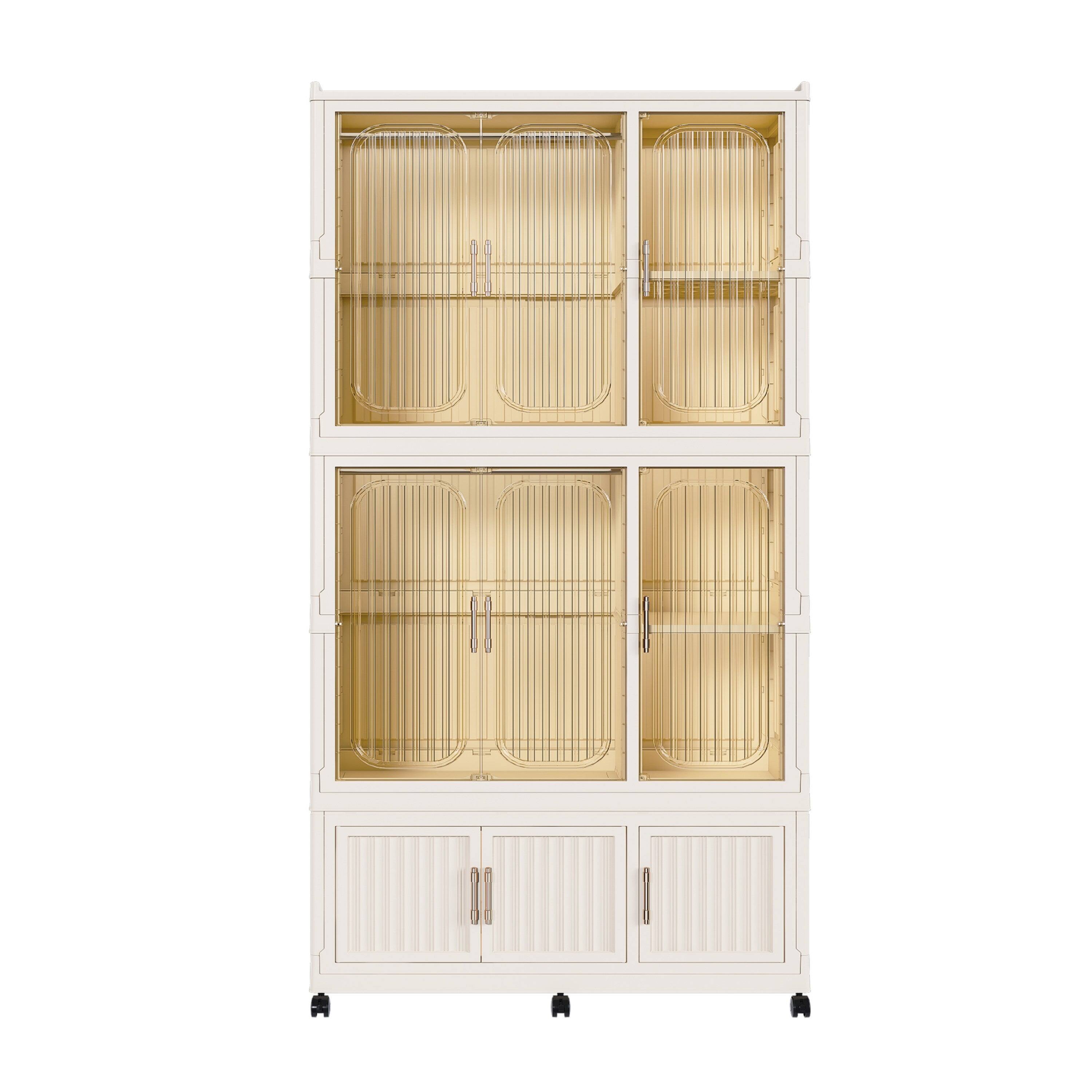 Front. Boyel Living - Portable Storage Wardrobe 9 Magnetic Doors 2 Hanging Rods Cream White - Cream White.