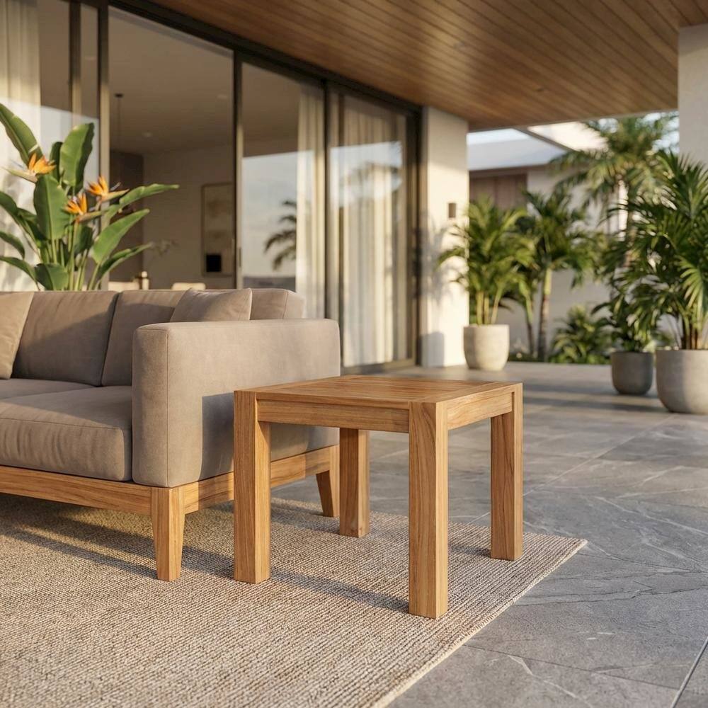 Angle. Outdoor Escape - Wood Outdoor Patio Side Table with Durable Design for Garden and Deck - Brown.