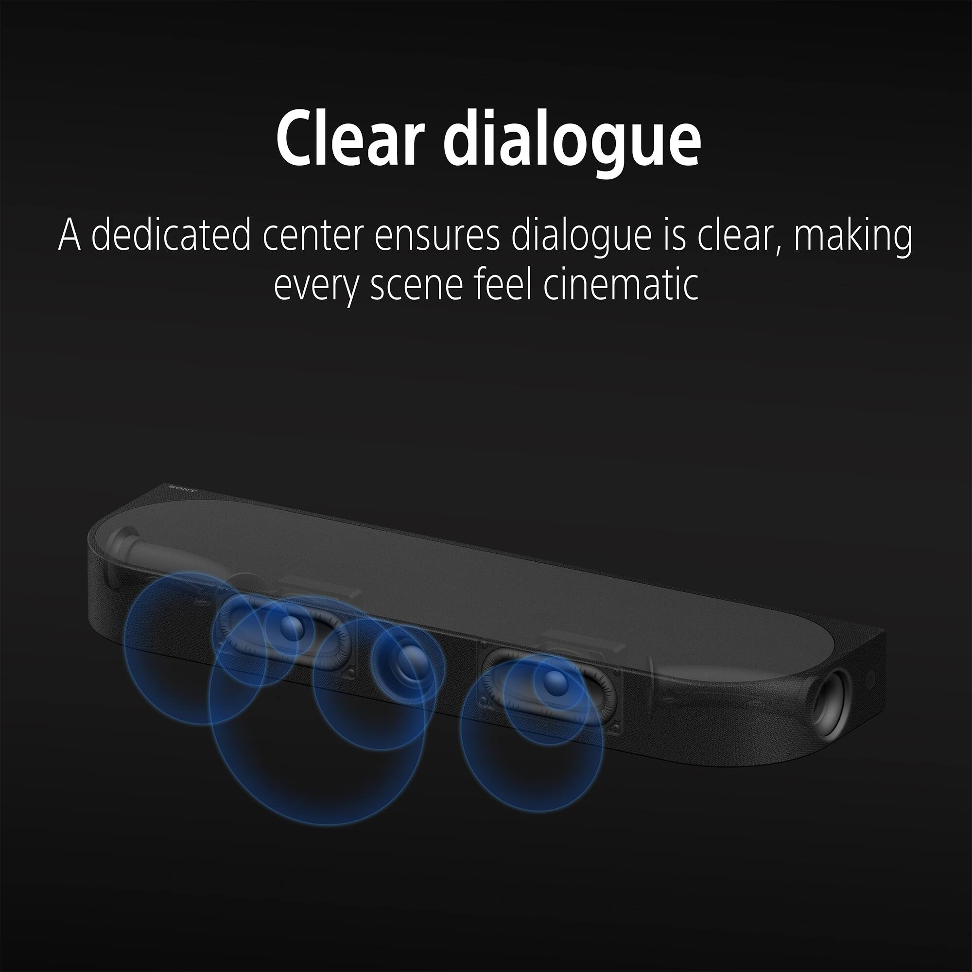 Clear dialogue  
A dedicated center ensures dialogue is clear, making every scene feel cinematic