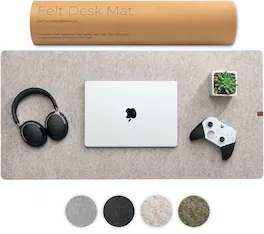 Core Tech - Large Felt Desk Mat 35" x 17" with Non-Slip Backing for Keyboard and Mouse - Stone Oat