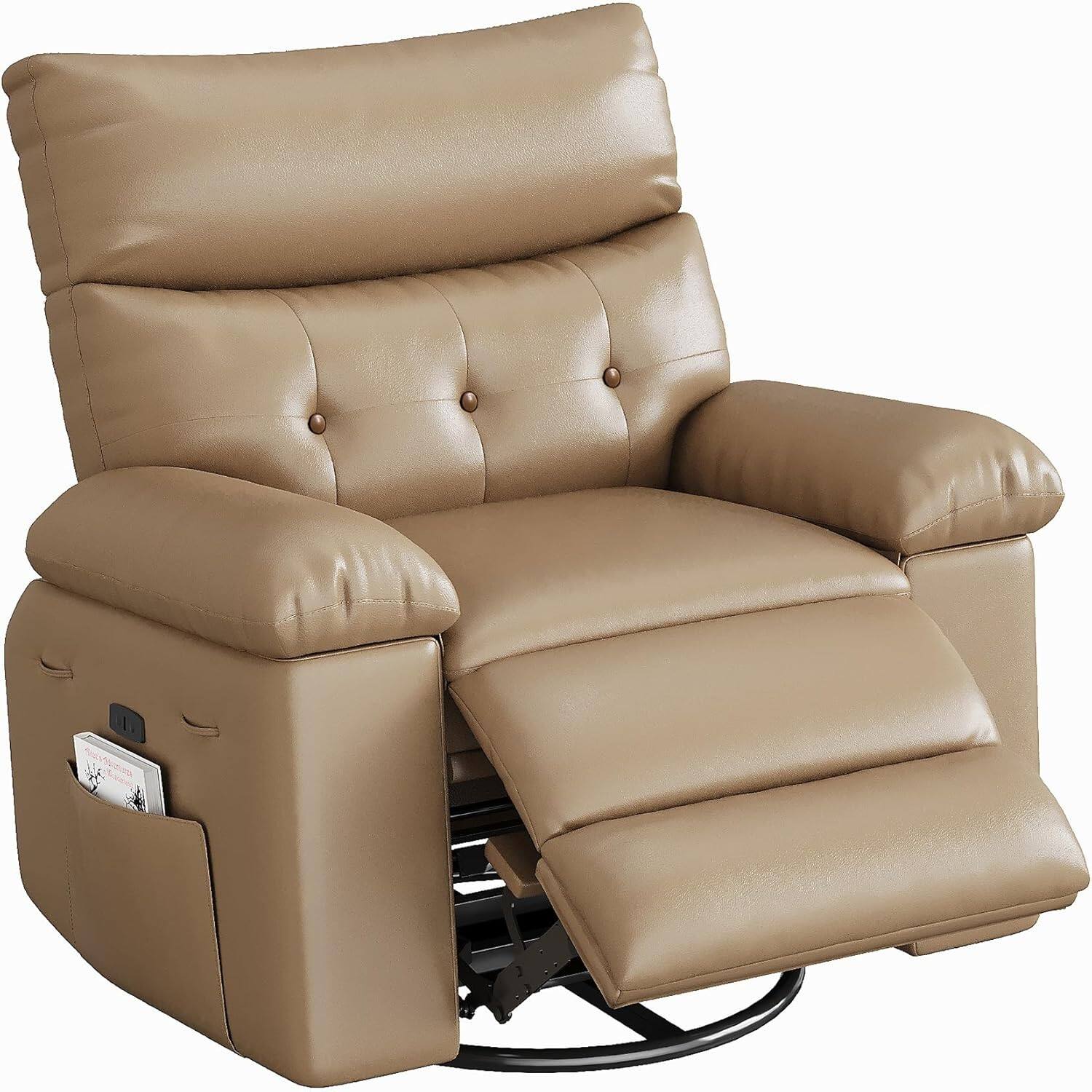 Alt View 4. Acekool - Recliner Chair, PU Leather Electric Reclining Sofa, 270° Swivel Home Theater Seating, Single Sofa Seat Lounge Chair - Khaki.