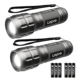 Lepro - 140 Lumens LED Small Tactical Flashlights, Battery Included, Waterproof Zoomable Flashlight - 2 Packs - Gray