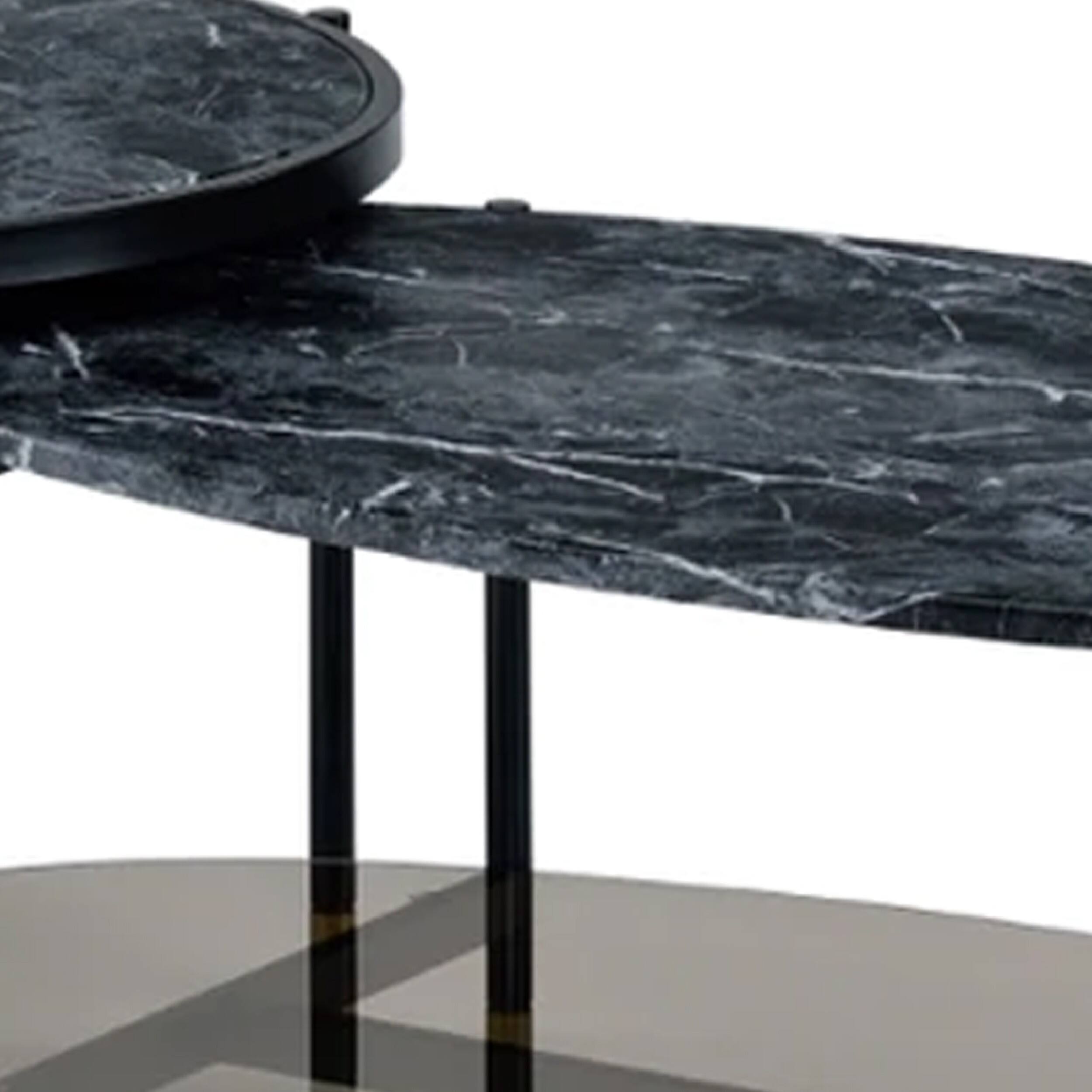 Alt View 2. Manhattan Lane - 40 Inch 2 Piece Nesting Coffee Table, Faux Marble Top, Glass Shelf - Black.