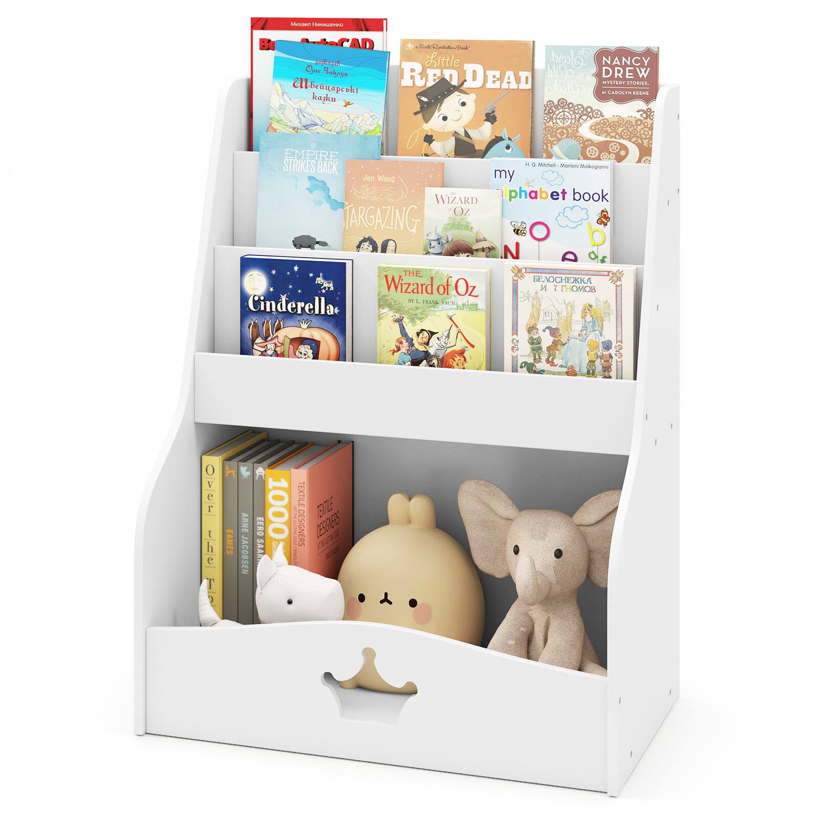 Gymax - Kids Bookshelf 4-Tier Wooden Bookcase Toy Storage Organizer Montessori Bookshelf - White