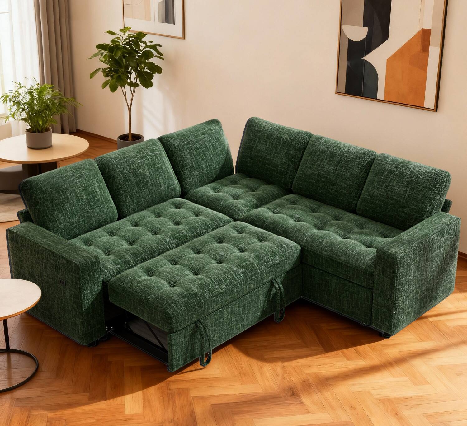 Angle. Dyonery - Dyonery 5 Seat Modular Sectional Sofa with USB Ports, Adjustable Backrest, Storage Seats, Tool-Free Assembly,Green - Green.