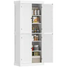 Homcom - Kitchen Cabinet, Pantry Storage Cabinet with Doors and Shelves, Freestanding Food Pantry Cabinet - White Wood Grain