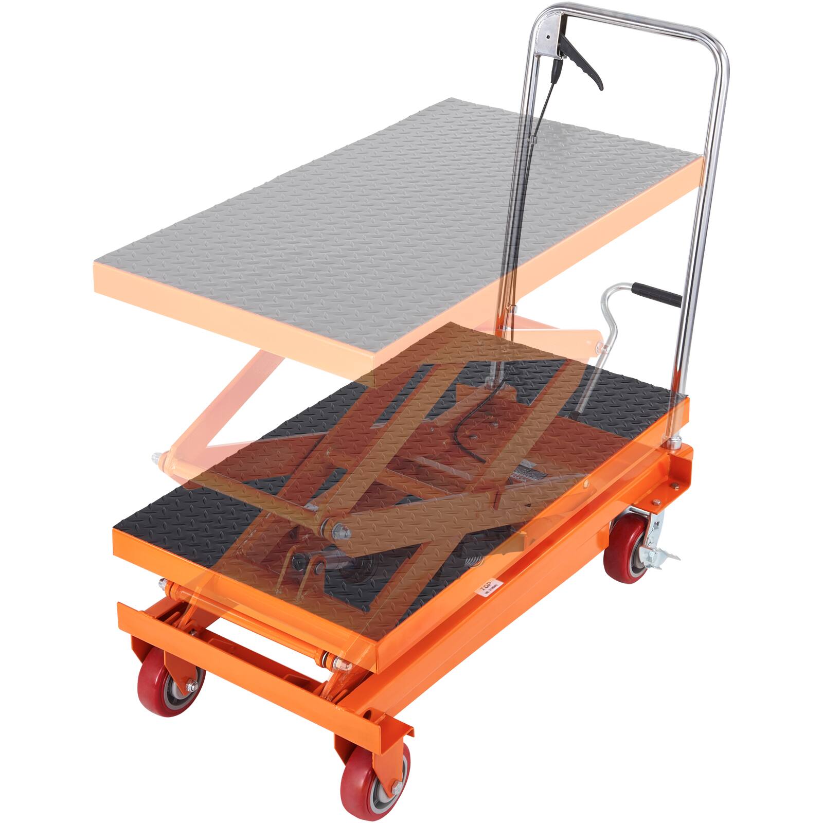 Front. VEVOR - Hydraulic Lift Table Cart,770lbs Capacity 59" Lifting Height,Manual Double Scissor Lift Table with 4 Wheels and Non-slip - Orange;Black.