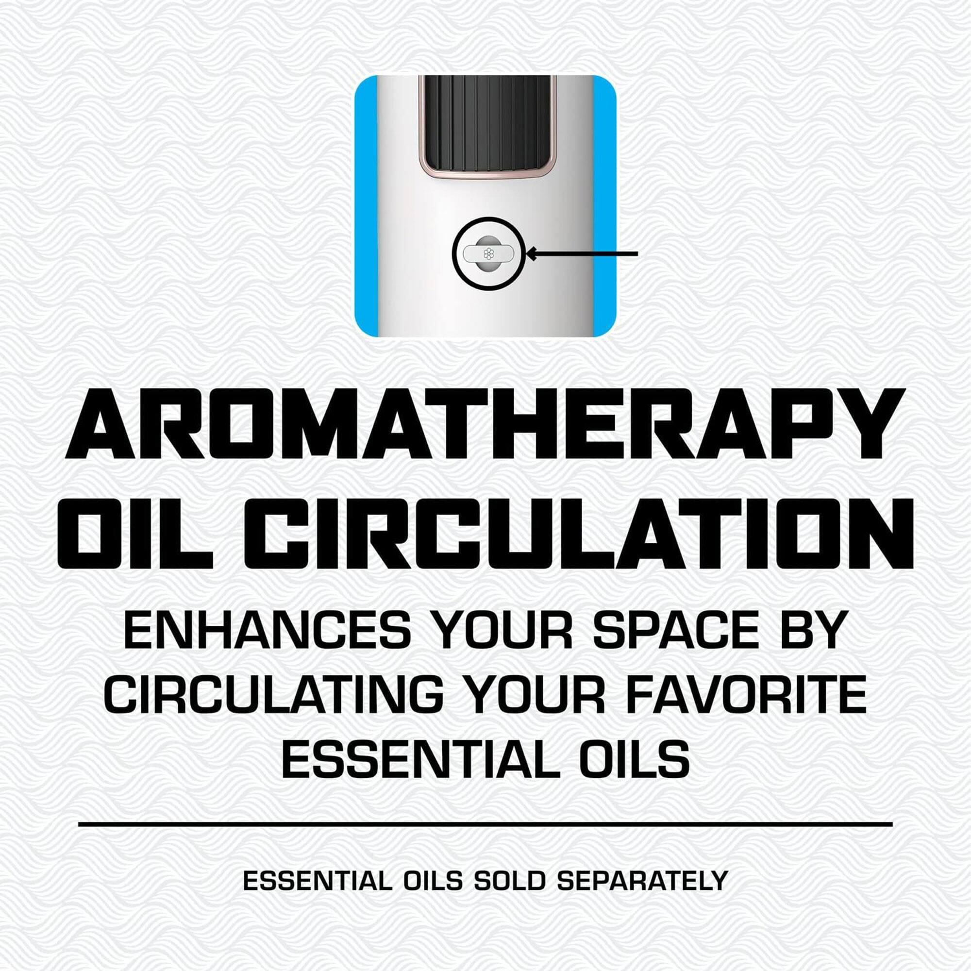 AROMATHERAPY OIL CIRCULATION  
ENHANCES YOUR SPACE BY CIRCULATING YOUR FAVORITE ESSENTIAL OILS  
ESSENTIAL OILS SOLD SEPARATELY
