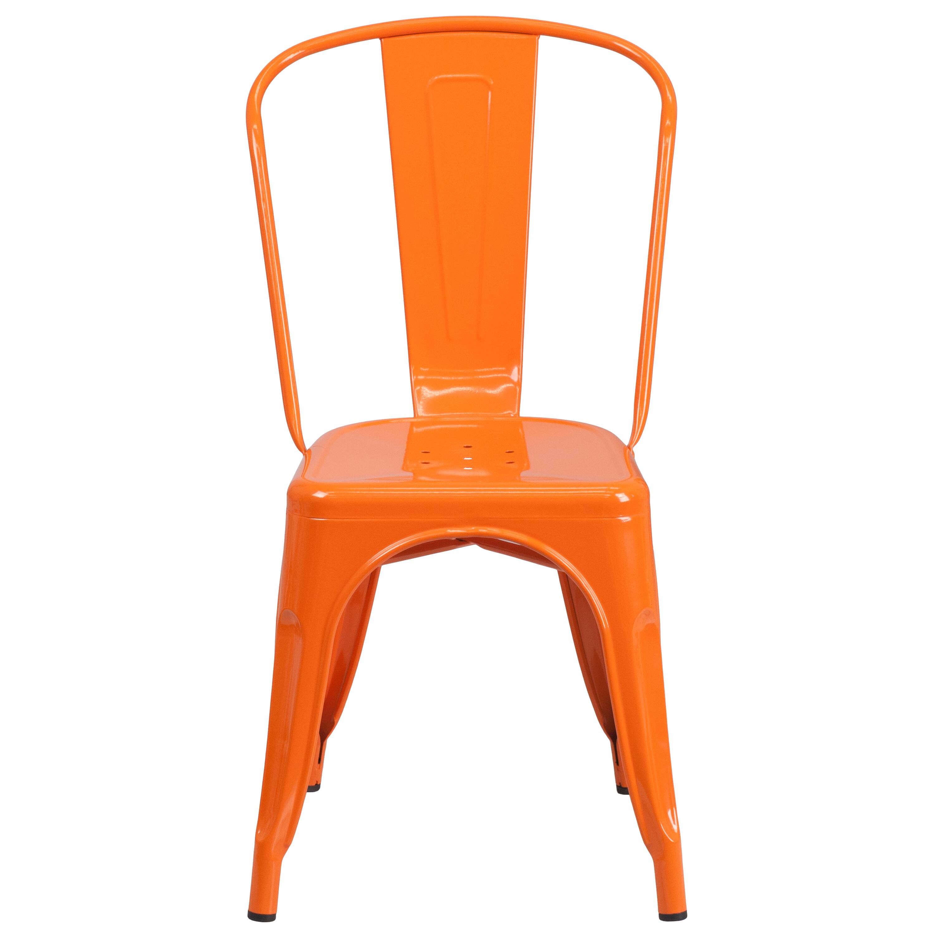 Alt View 7. Emma + Oliver - Commercial Grade 4 Pack Metal Indoor-Outdoor Stackable Chair - Orange.