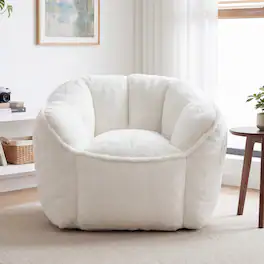 Vipbear - Bean Bag Chair for Adults and Kids, Single Sofa Couch with Back Support and Armrest for Living Room, Bedroom, Apartment - off-white