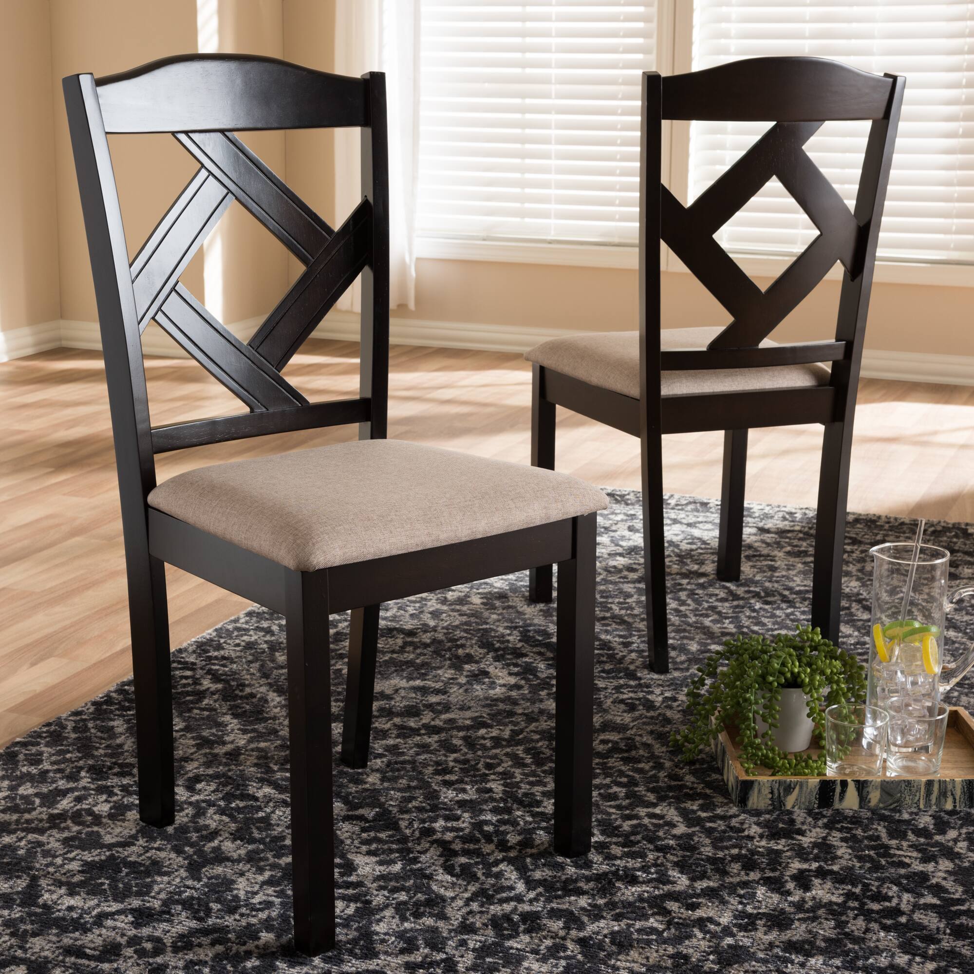 Alt View 1. Baxton Studio - Set of 2 Ruth Modern and Contemporary Fabric Upholstered and Finished Dining Chairs - Beige/Dark Brown.
