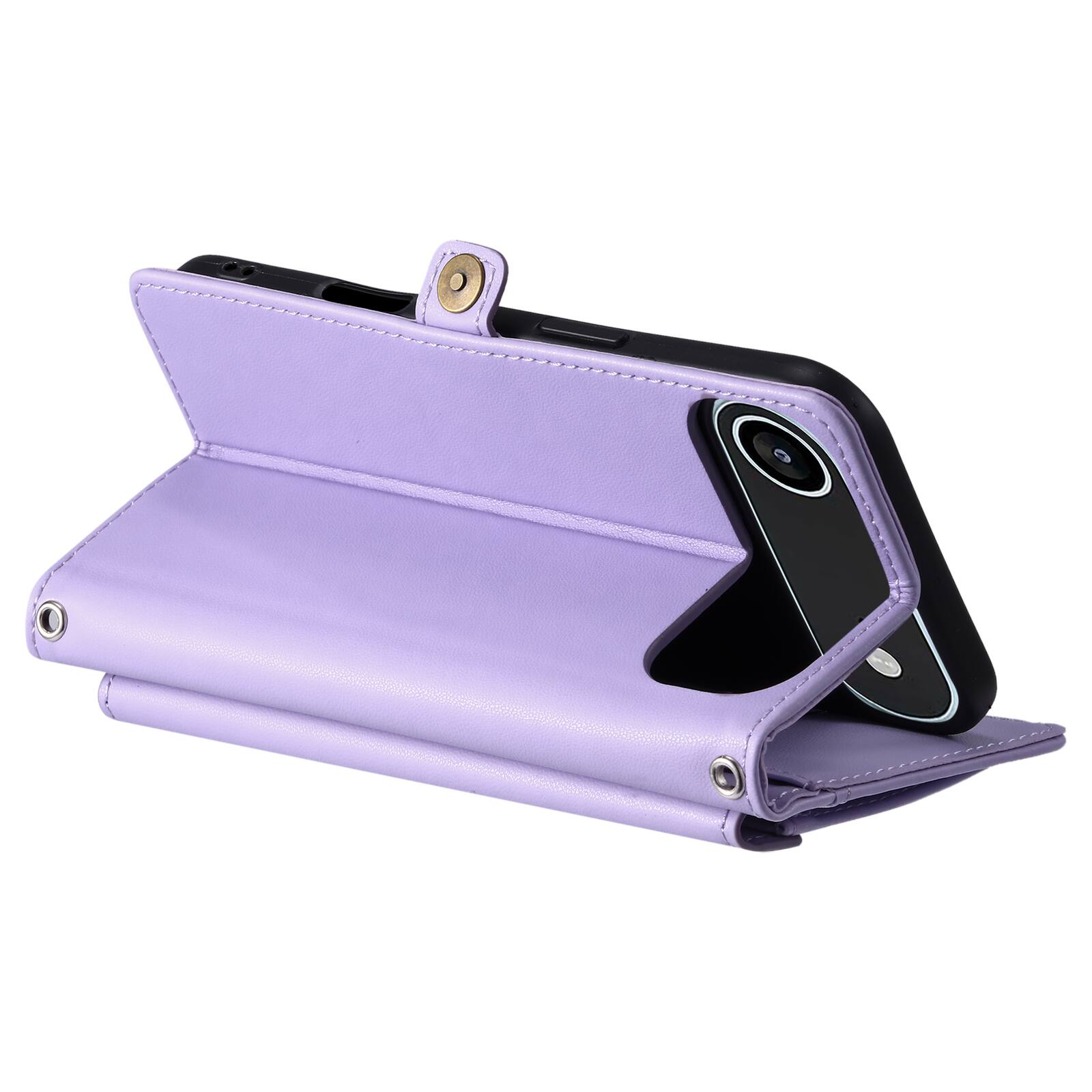 Alt View 4. Dteck - Foilo Wallet Case for Apple iPhone Air,Shockproof Card Holder PU Leather Magnetic Snap Phone Cover with Lanyard - Purple.