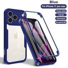 Dteck - for Apple iPhone 17 Pro Max Rugged Case,Slim Full-Body Clear Back Cover,Shockproof PC+TPU Case,Built-in Screen Protector - Blue