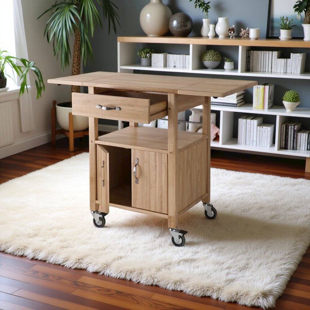 Left. FurniFact - Beech Kitchen Island on Wheels – Rolling Kitchen Island Cart for Small Kitchens - Natural.
