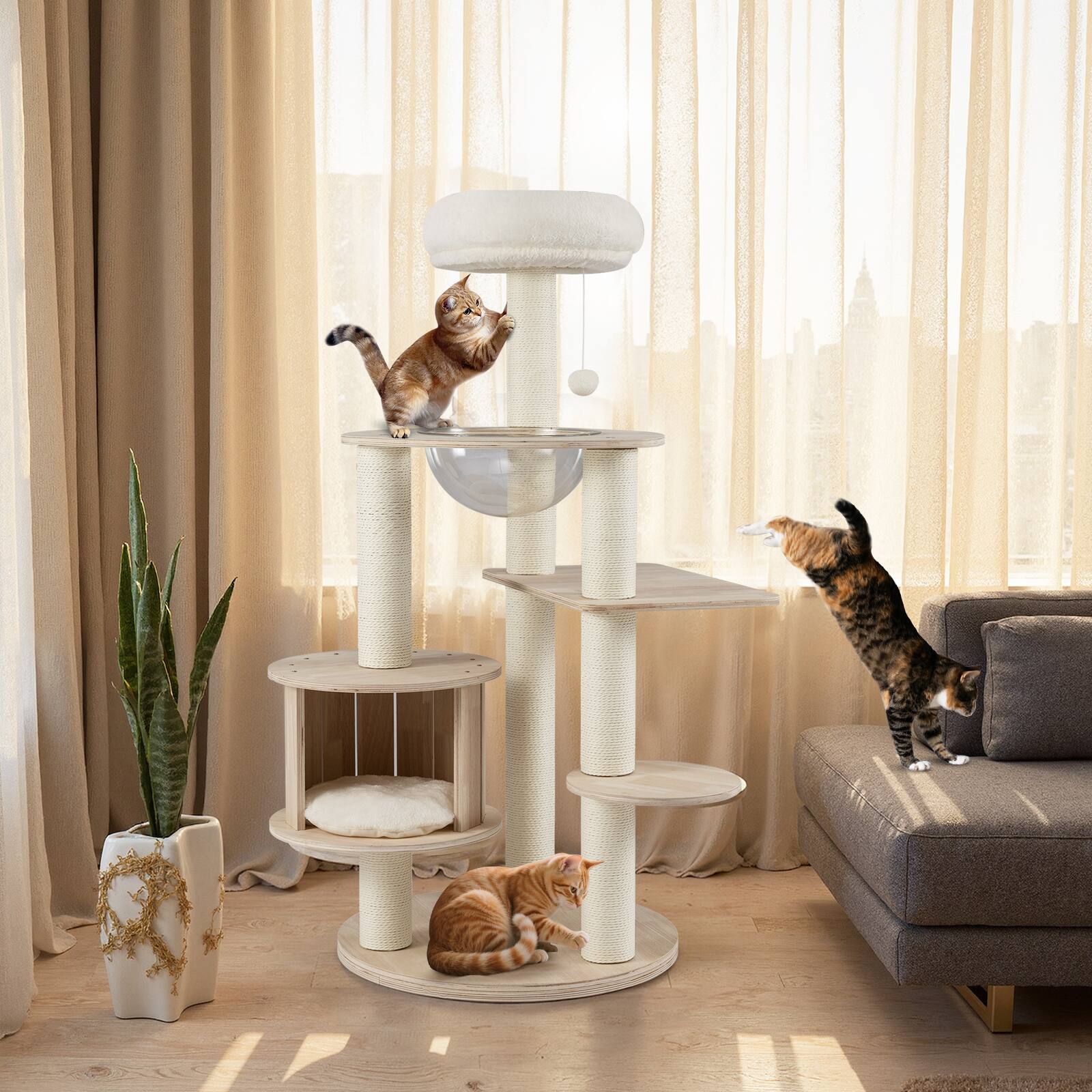 Alt View 4. Gymax - Gymax 52'' Tall Wooden Cat Tree w/Condo Perch Space Capsule Scratching Posts - GYM18861.
