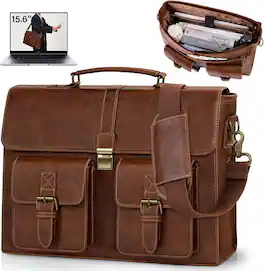 Vulpecula Spade - Leather Vintage Laptop Briefcase Waterproof Computer Laptop Bag Leather Satchel Bag Large Shoulder Bag - Brown