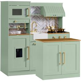 Best Choice Products - Deluxe Wooden Pretend Play Kitchen with Island and Espresso Machine - Sage