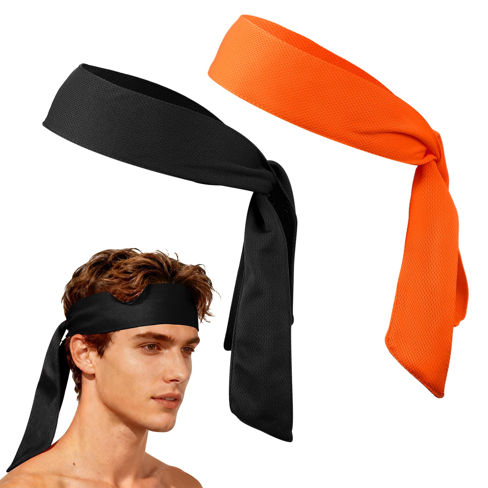Unique Bargains - Tie Sweatband Headband, Adjustable Non-Slip Moisture Wicking Athletic Headband, 2pcs - For Tennis/Karate/Workout/Yoga - Black/Fluorescent Orange price history on PriceWatchPro