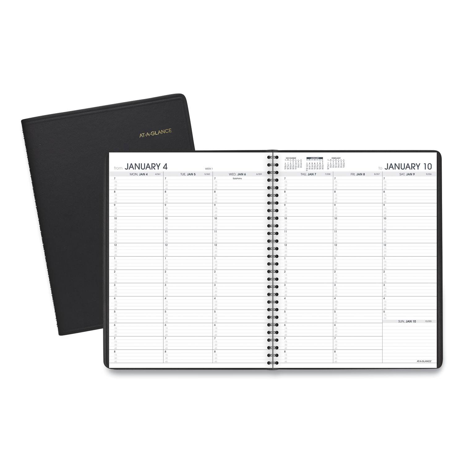 AT-A-GLANCE - Weekly Appointment Book 11 x 8.25 Black Cover 13 Month Jan 2026 to Jan 2027
