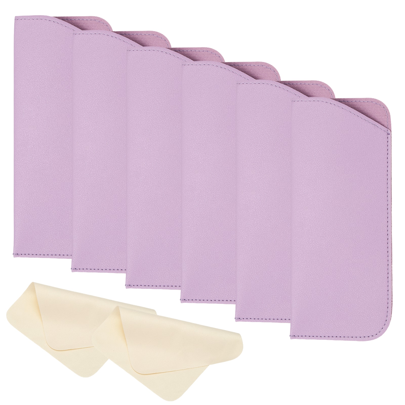 "Unique Bargains - 6pcs Leather Eyeglass Case 3x6.9"" Sleeve Pouch with 2 Cleaning Cloths for Eyewear - Light Purple" price history on PriceWatchPro