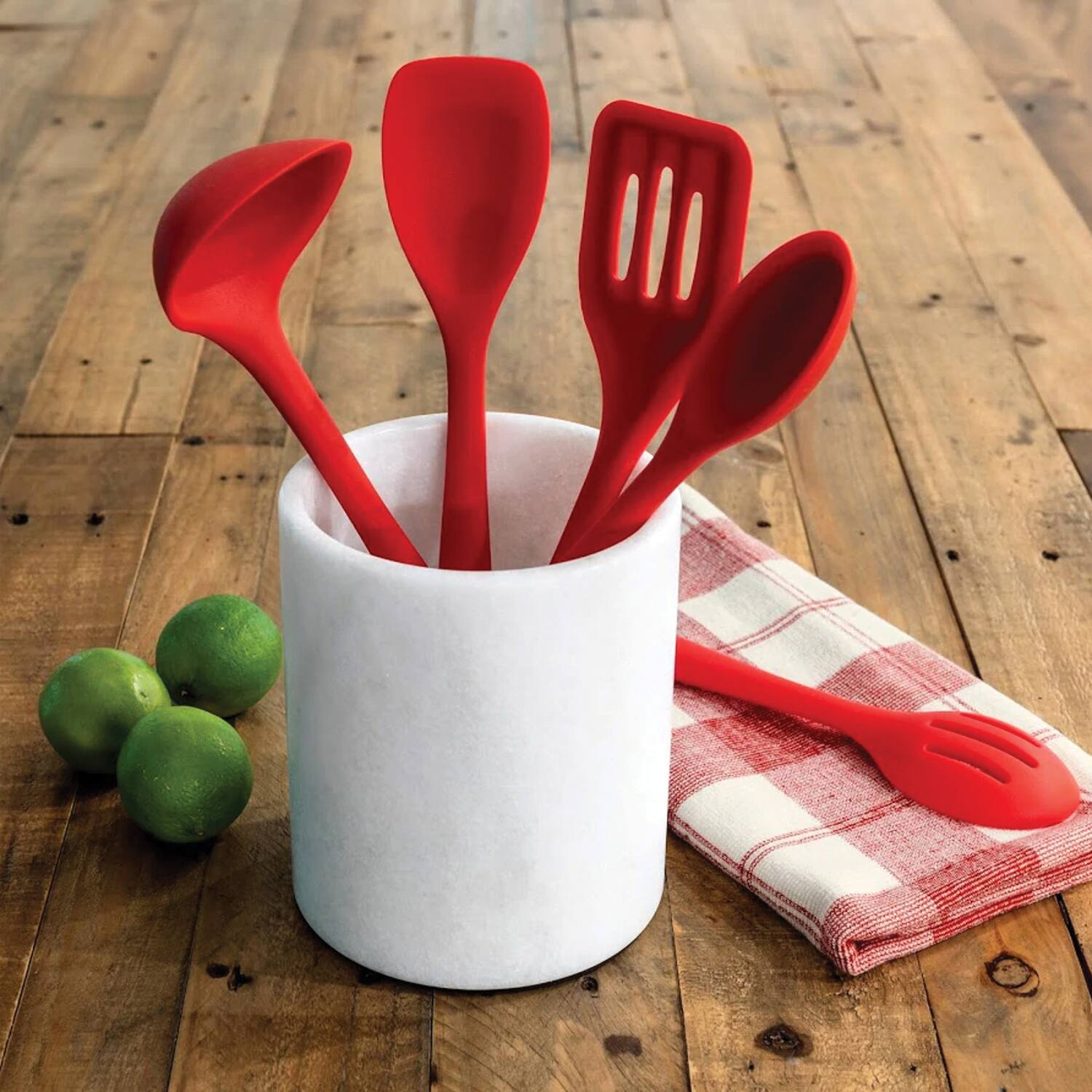 Back. Better Houseware - 5-Piece Silicone Cooking Utensils Set - Red.