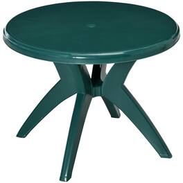 Outsunny - 36.25" Dia Round Plastic Patio Table with Umbrella Hole, Outdoor Bistro Dining Table - Green