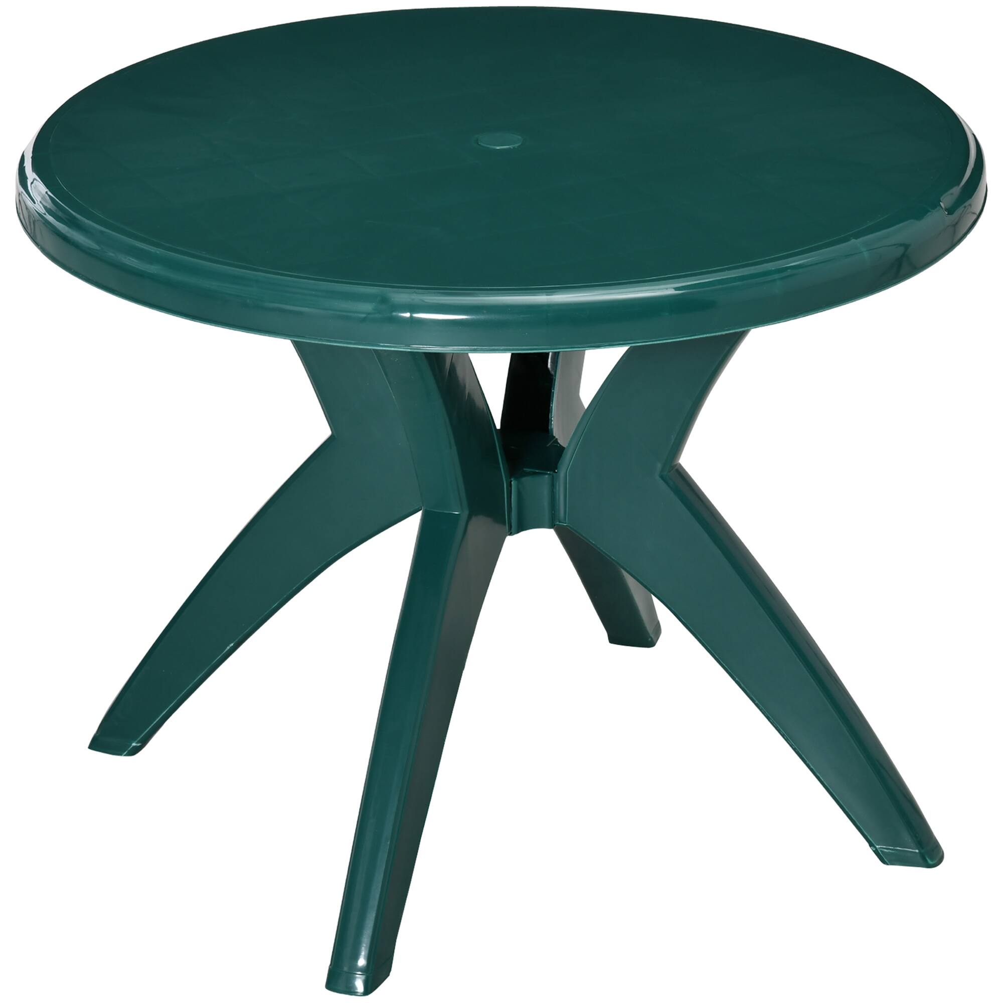 Front. Outsunny - 36.25" Dia Round Plastic Patio Table with Umbrella Hole, Outdoor Bistro Dining Table - Green.