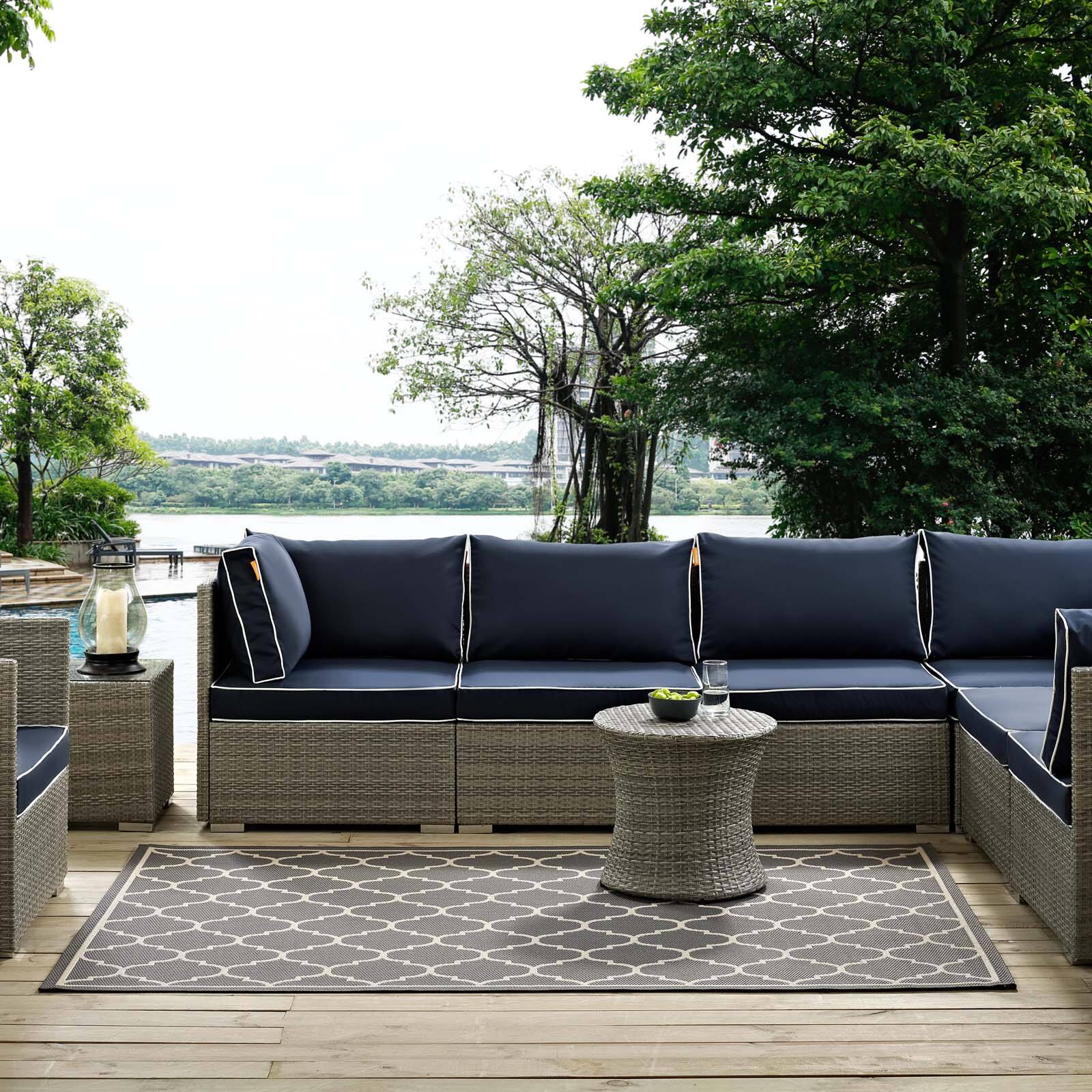 Left. Modway - Avena Moroccan Quatrefoil Trellis Indoor and Outdoor Area Rug - Gray and Beige.