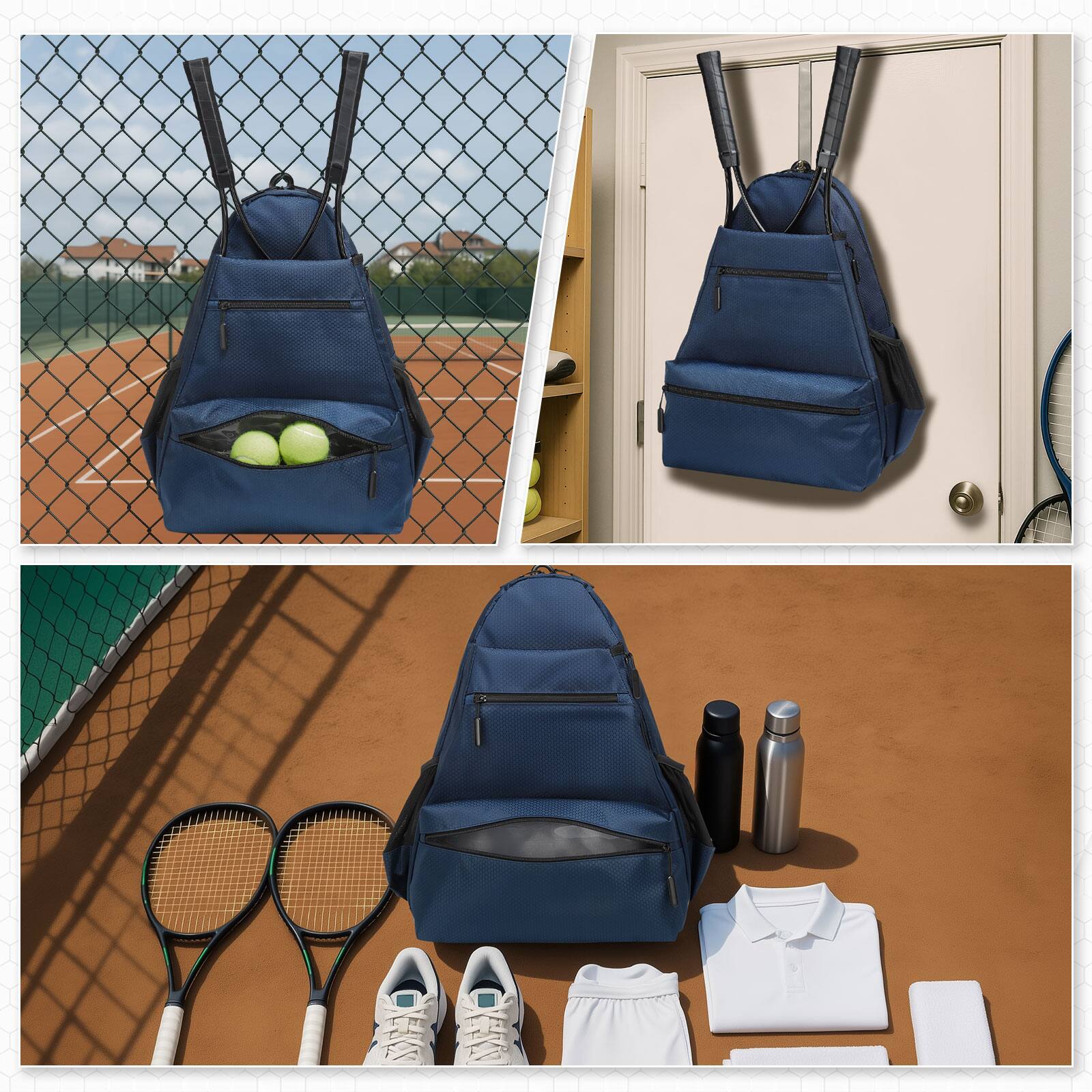 Alt View 1. Unique Bargains - Tennis Backpack for 2 Rackets Waterproof Tennis Bag with Shoe Compartment Wet/Dry Pocket Fence Hook for Tennis - Blue.
