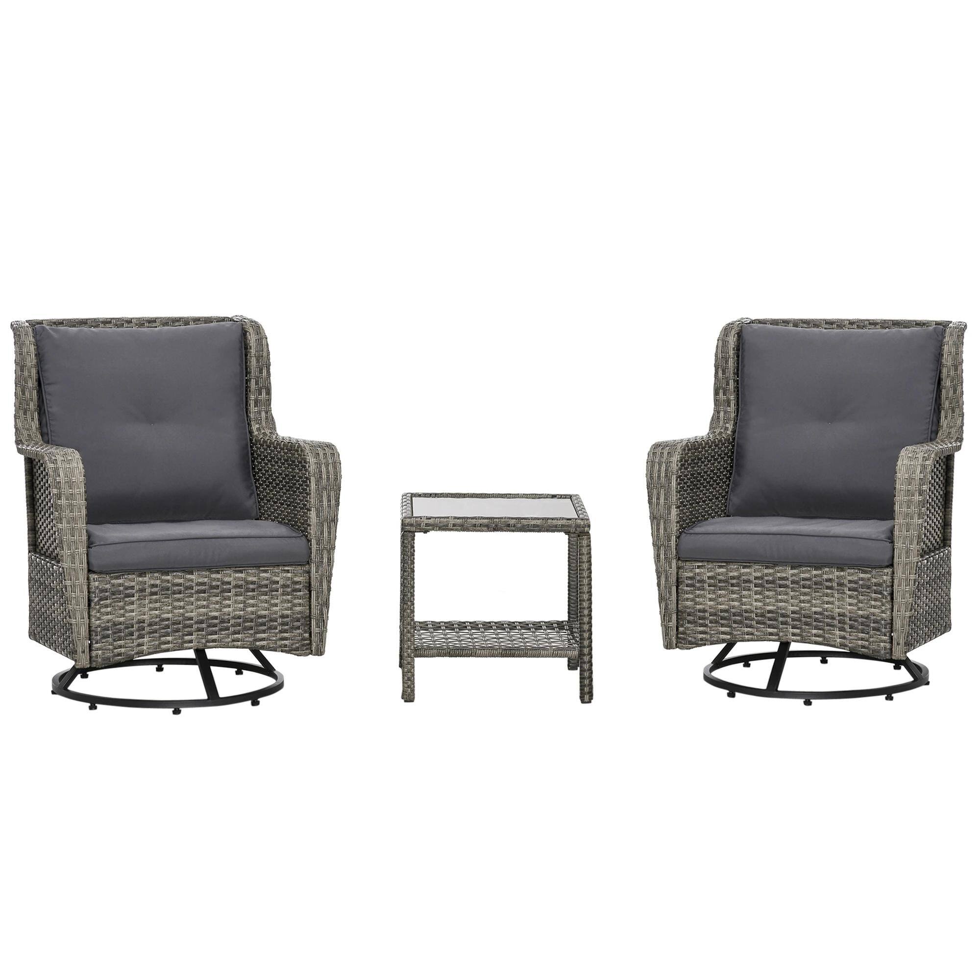 Front. Resenkos - Resenkos 3-Piece Patio Furniture Set, A Swivel Rocker, PE Rattan, Gray - Gray.