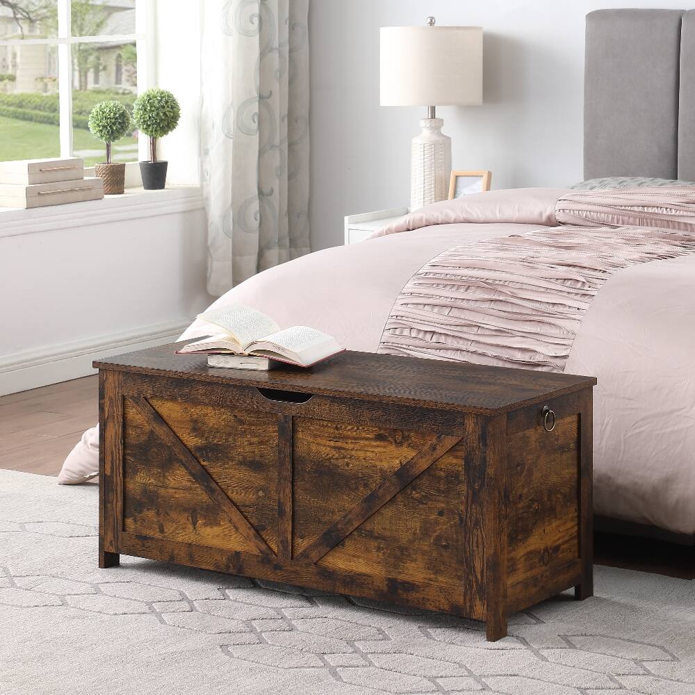 Alt View 1. Ropilly - Ropilly Rustic Brown Storage Bench Heavy Duty Toy Box Organizer Wood Entryway Blanket Chest with Safety Hinges - Rustic Brown.