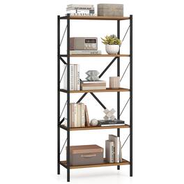 Costway - 1 PCS 5-Tier Tall Bookshelf, Industrial Bookcase with Heavy-Duty Metal Frame for Home - Walnut