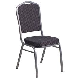 Emma + Oliver - Crown Back Stacking Banquet Dining Chair - Black Patterned Fabric/Silver Vein Frame