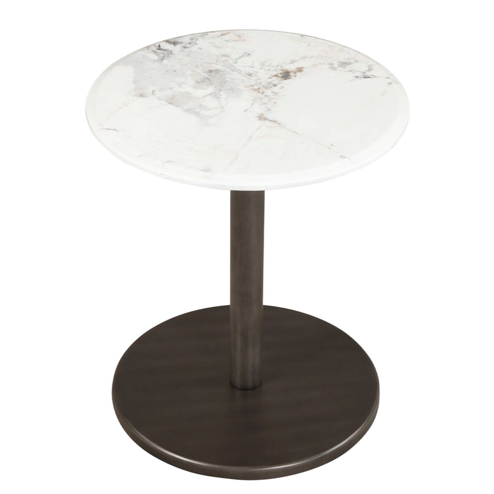 Alt View 9. Costway - Costway 1 PCS Round Marble Side Table with Stone Finish & Wooden Base for Living Room Bedroom - White + Black.