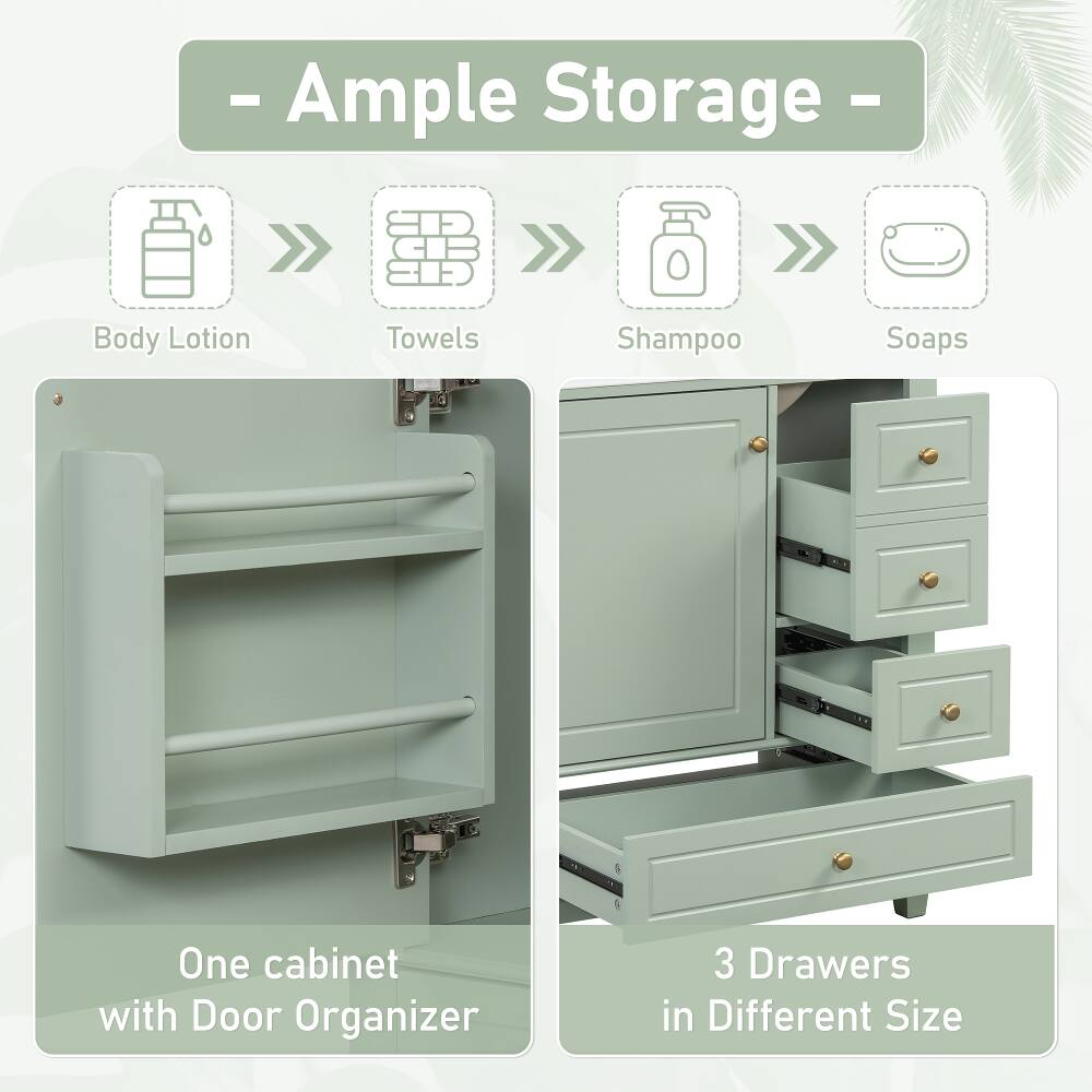 - Ample Storage -
Body Lotion
Towels
Shampoo
Soaps
One cabinet with Door Organizer
3 Drawers in Different Size
