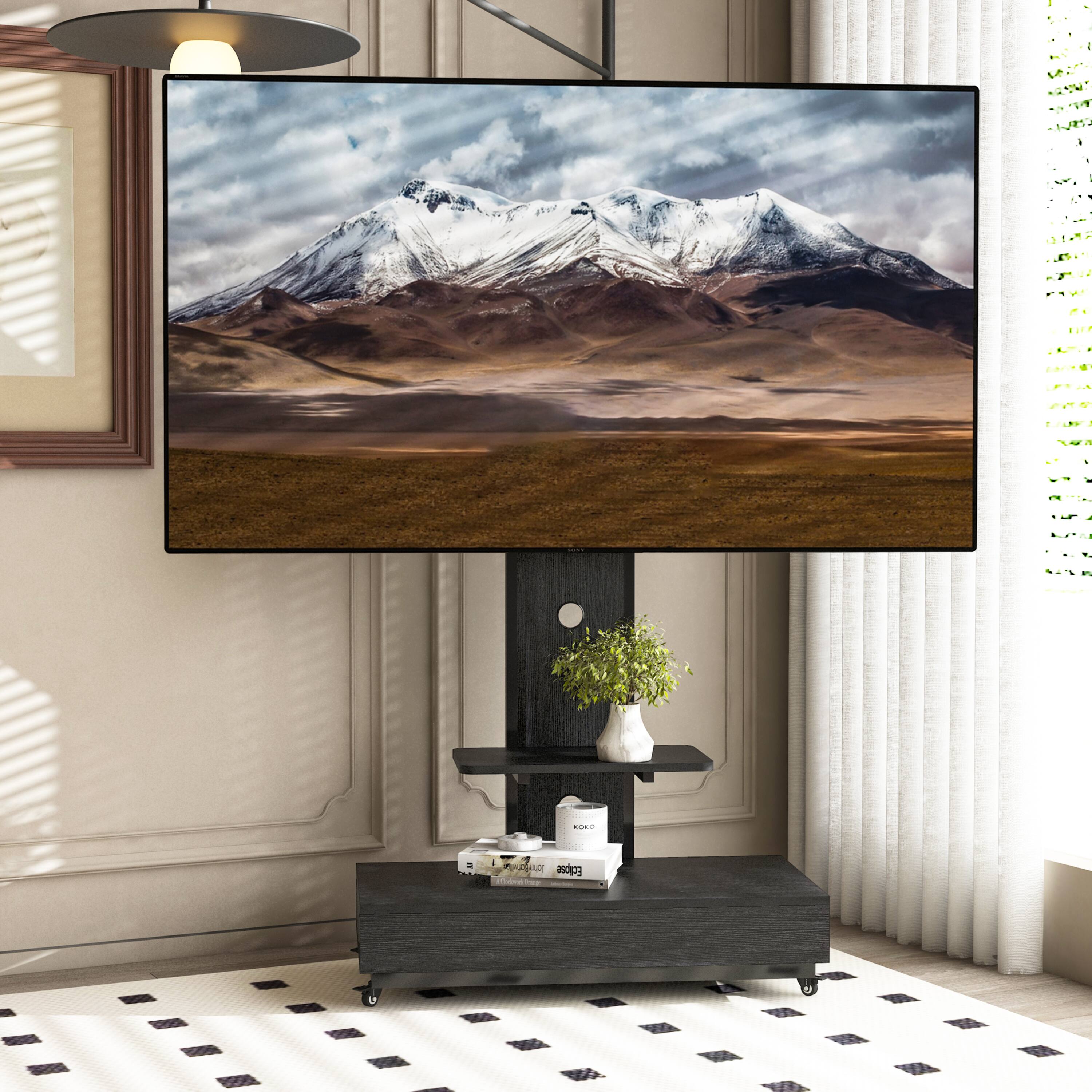 Alt View 1. Ecooso - Floor Mobile TV Stand w/ Push-Pull Drawer Mobile TV Cart for 32-75" Adjustable Height Stand w/ Mount & Lockable Wheels - Black.