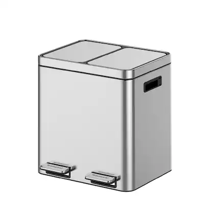 Front. GARVEE - Dual Compartment Trash Can - 30L/8 Gal Stainless Steel Kitchen Trash Can - Silver.